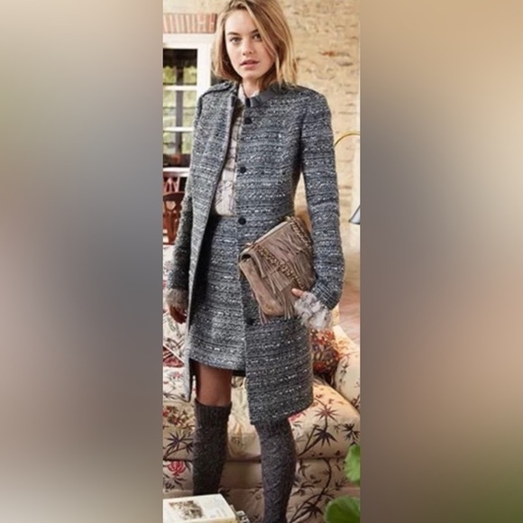 Tory Burch Ada Tweed Grey Metallic Thread Mini Skirt Sz6 - Picture 3 of 14